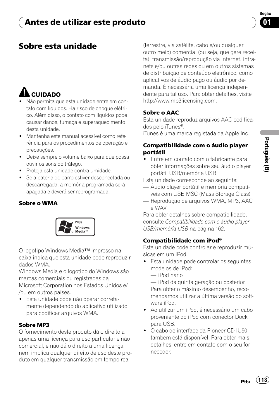 Antes de utilizar este produto, Sobre esta unidade | Pioneer DEH-P4050UB User Manual | Page 113 / 167