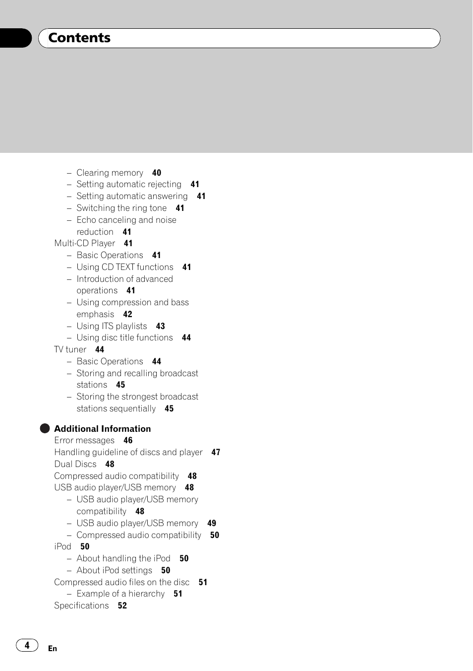 Pioneer DEH-P4050UB User Manual | Page 4 / 167