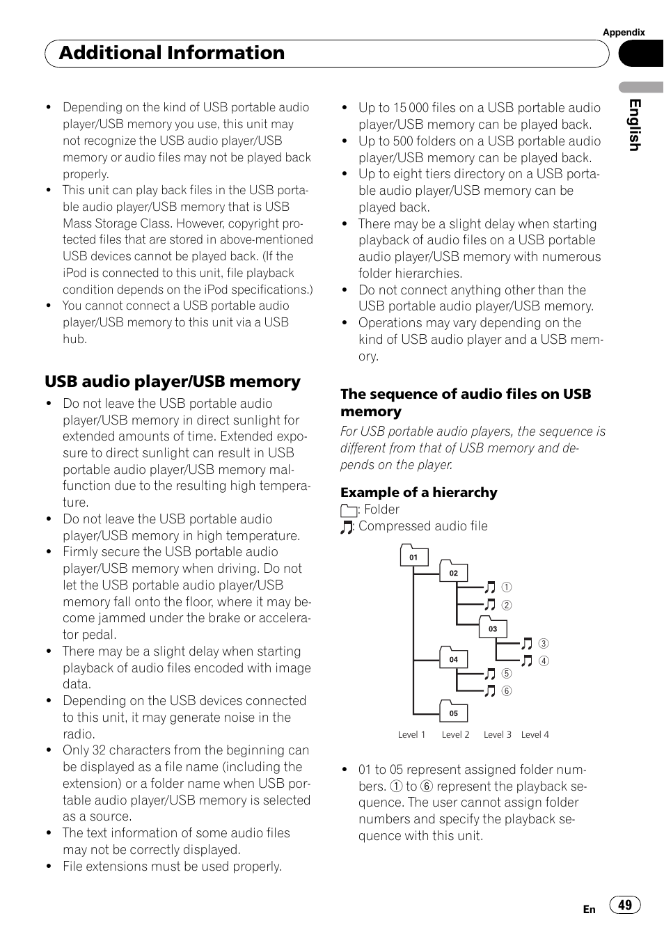 Usb audio player/usb memory 49, Additional information | Pioneer DEH-P4050UB User Manual | Page 49 / 167