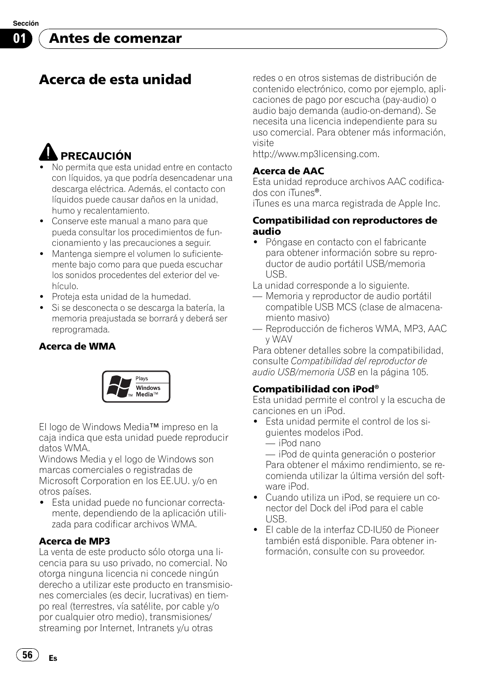 Antes de comenzar, Acerca de esta unidad | Pioneer DEH-P4050UB User Manual | Page 56 / 167