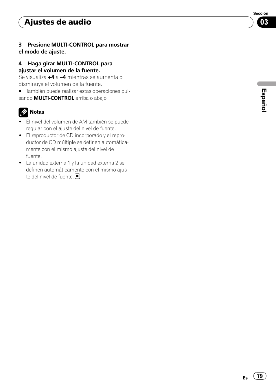 Ajustes de audio | Pioneer DEH-P4050UB User Manual | Page 79 / 167