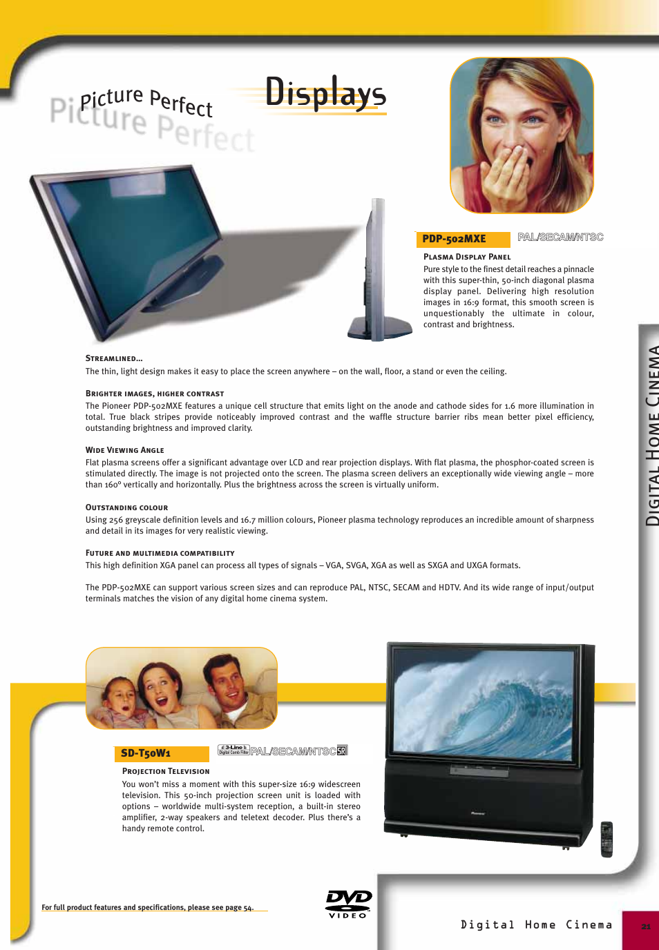 Displays, Pictur e perfect, Digit al ho me cinema | Pioneer Digital Home Cinema System User Manual | Page 21 / 21