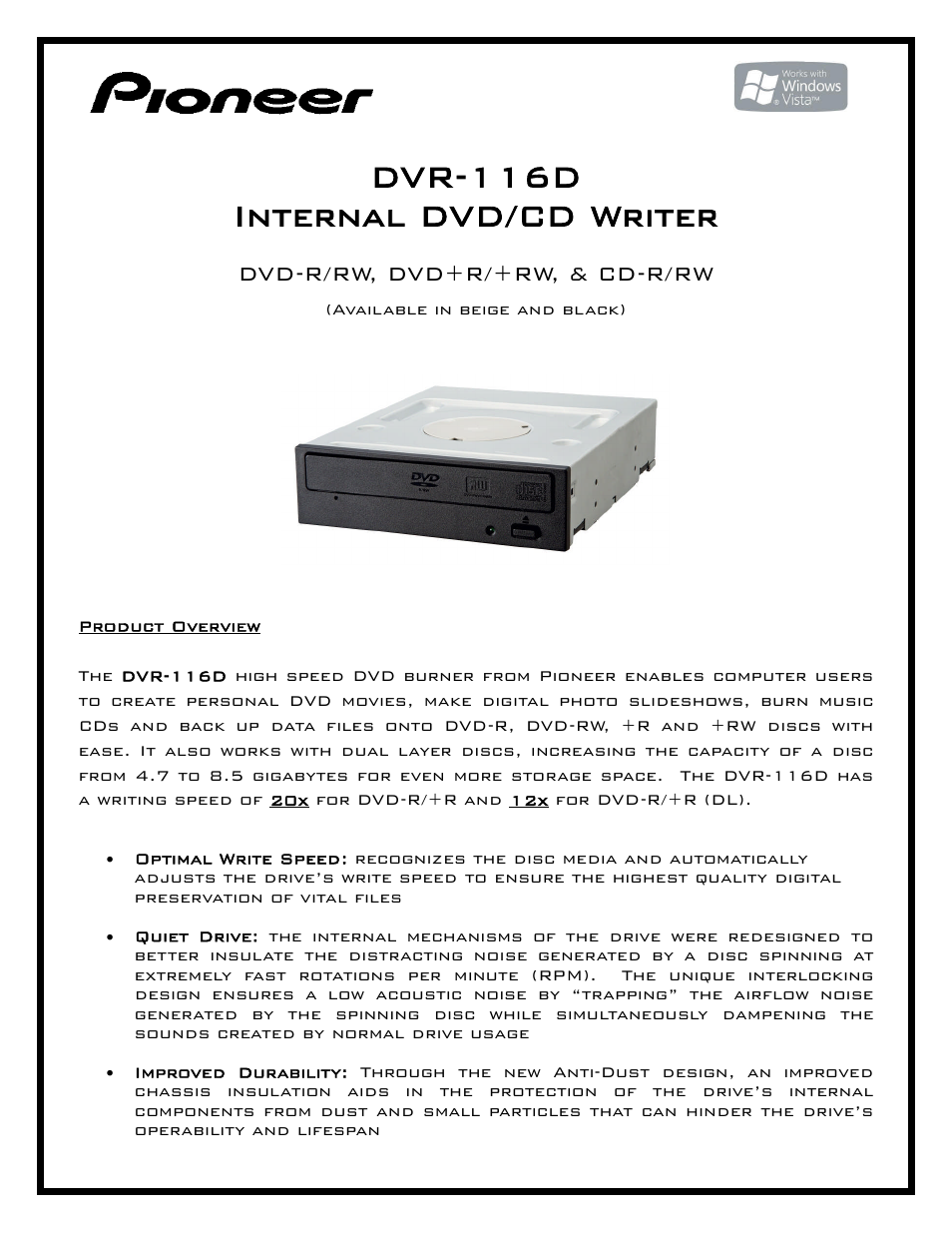 Pioneer DVR-116D User Manual | 2 pages