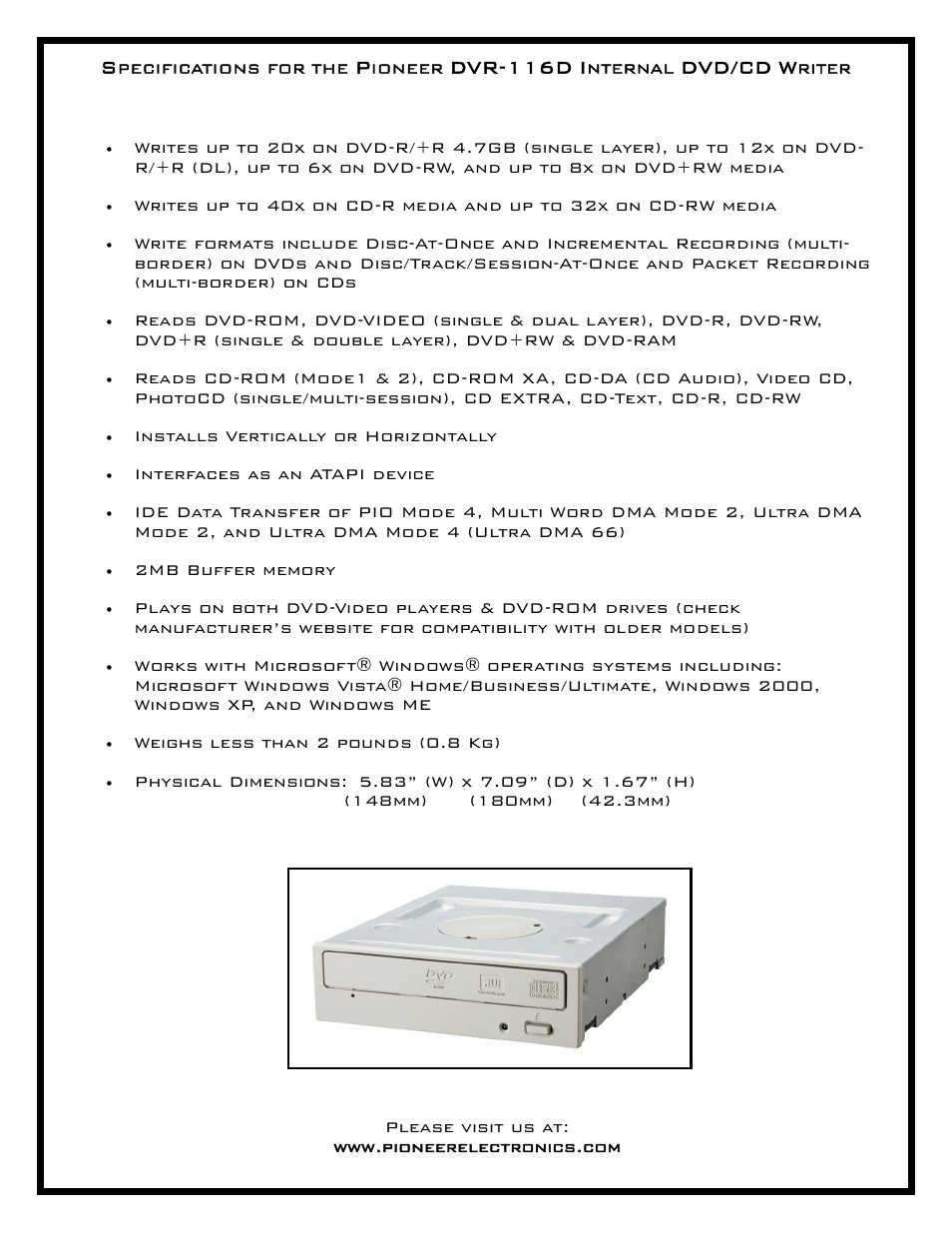 Dvr-116d i, Dvd/cd w | Pioneer DVR-116D User Manual | Page 2 / 2