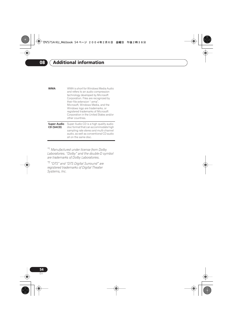 Additional information 08 | Pioneer DV-575A User Manual | Page 54 / 56