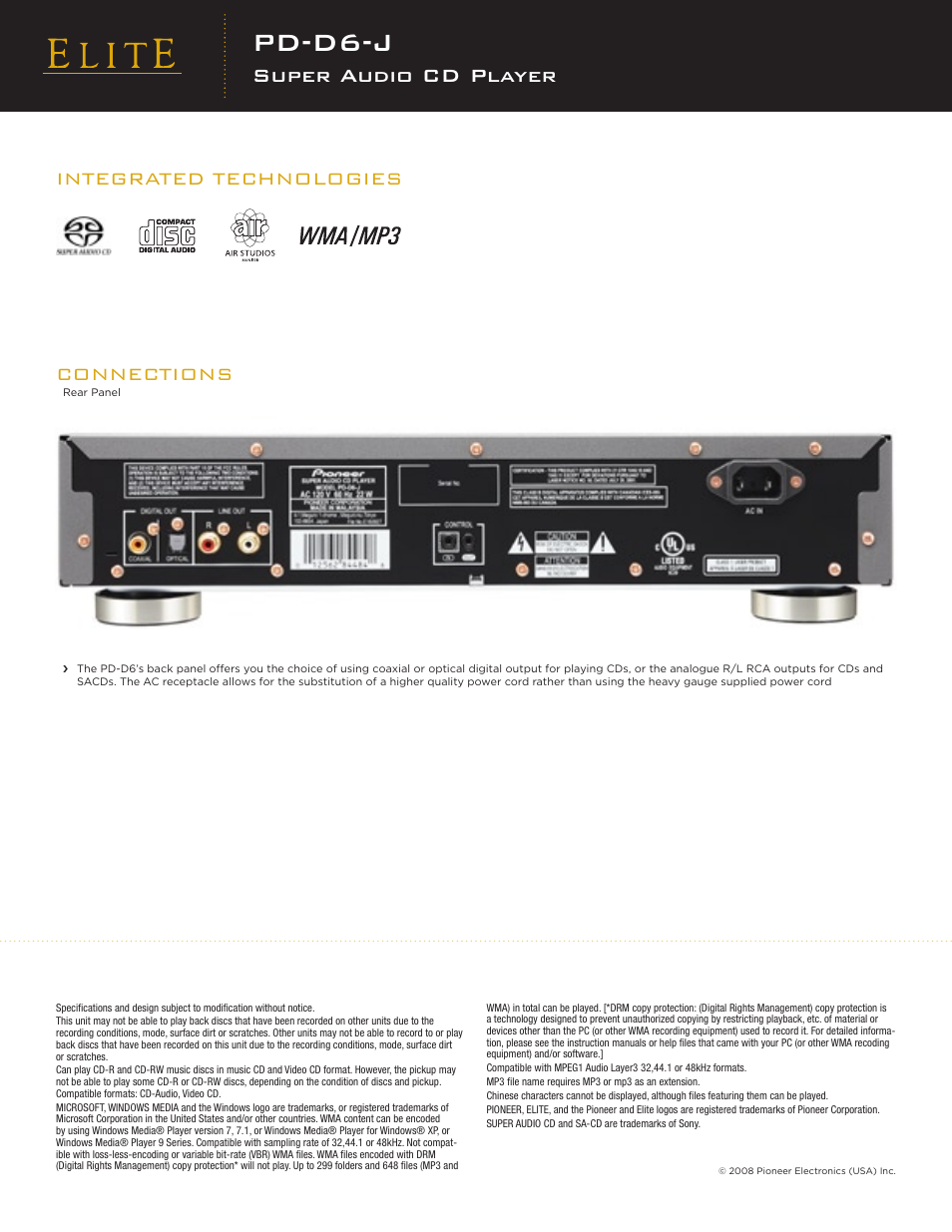 Dv-58av pd-d6-j, Super audio cd player, Integrated technologies connections | Pioneer PD-D6-J User Manual | Page 2 / 2