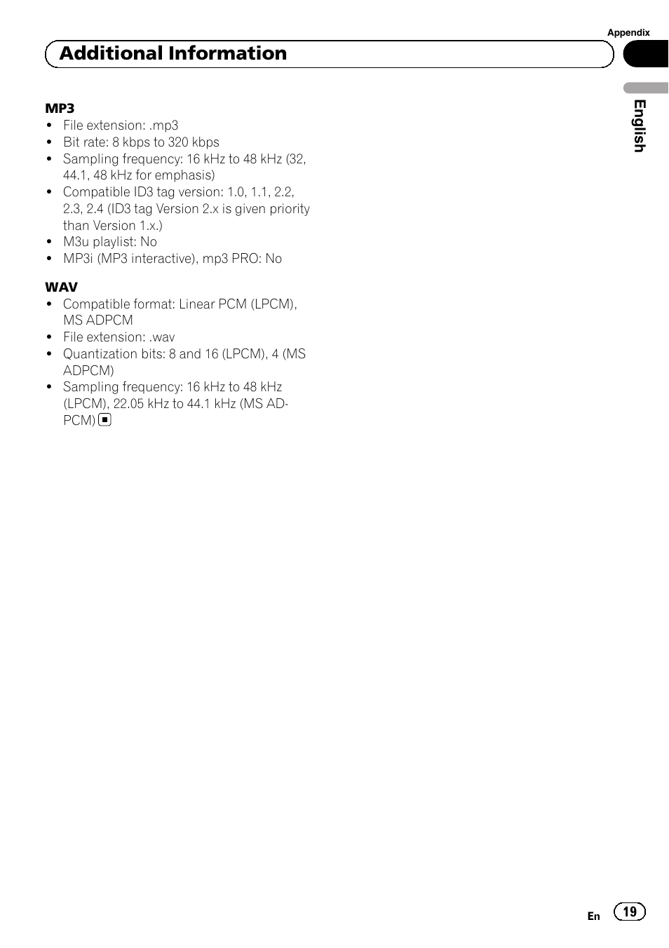Additional information | Pioneer DEH-1100MP User Manual | Page 19 / 62