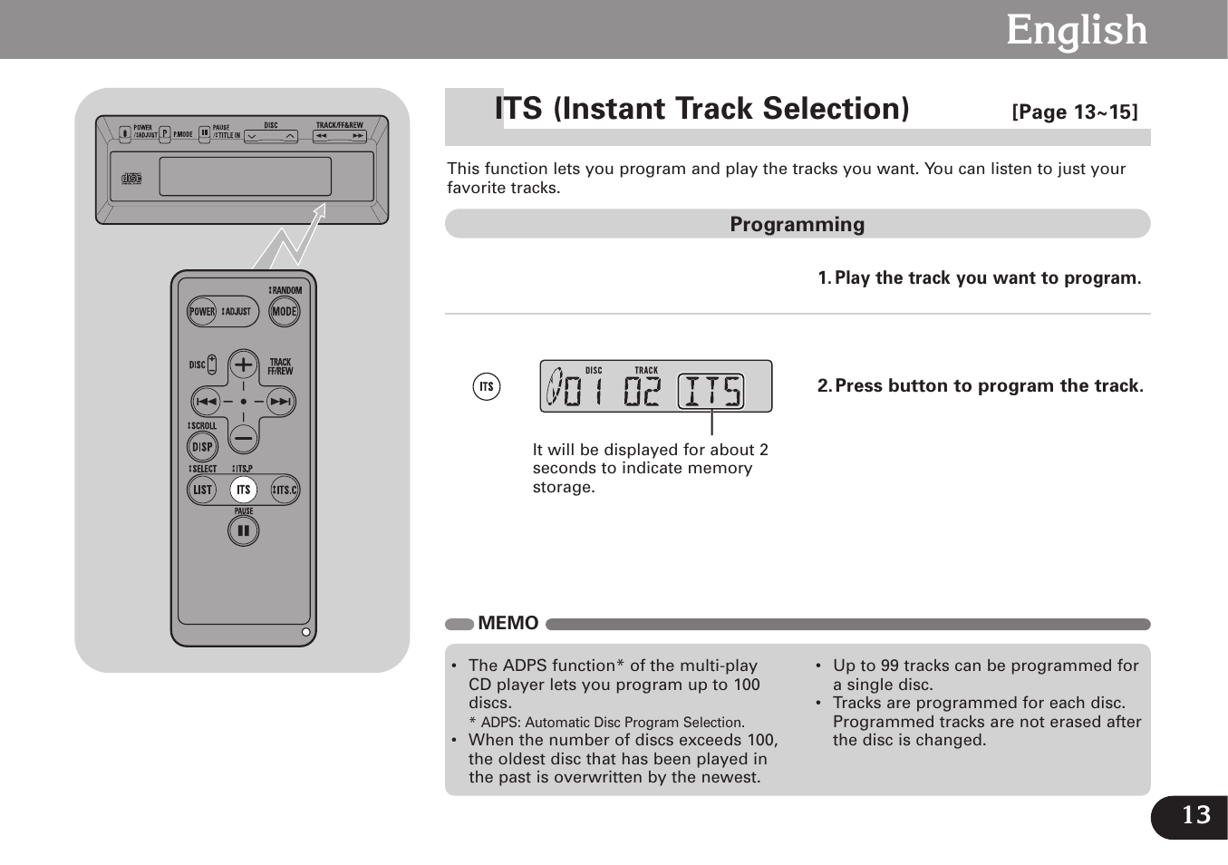 Its (instant track selection), English | Pioneer CDX-FM677 User Manual | Page 13 / 35