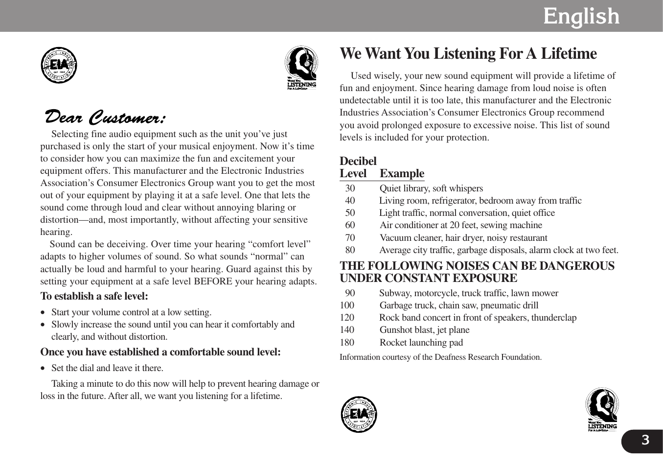 Dear customer, English, We want you listening for a lifetime | Pioneer CDX-FM677 User Manual | Page 3 / 35