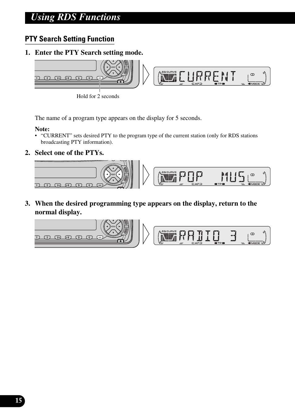 Pty search setting function, Using rds functions | Pioneer DEH-2330R User Manual | Page 16 / 86