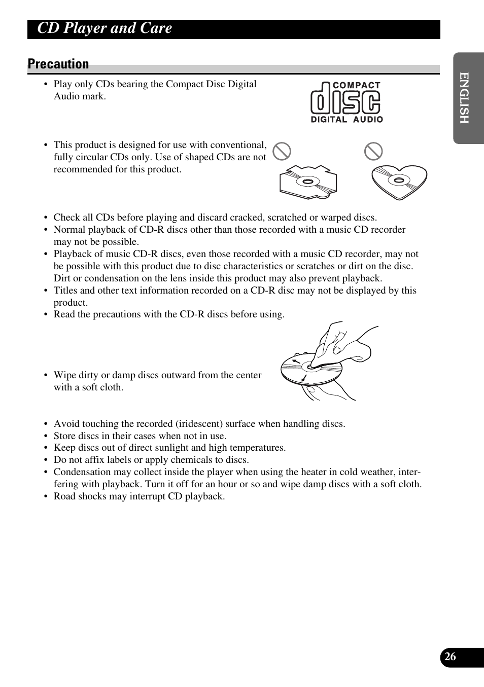 Cd player and care, Precaution | Pioneer DEH-2330R User Manual | Page 27 / 86