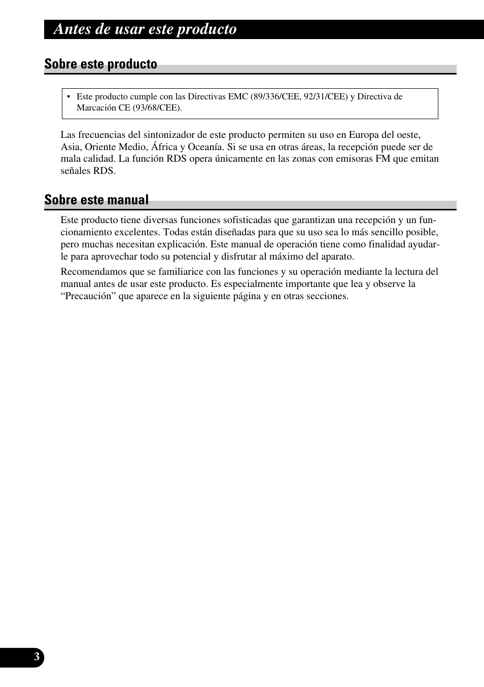 Antes de usar este producto, Sobre este producto sobre este manual, Sobre este producto | Sobre este manual | Pioneer DEH-2330R User Manual | Page 32 / 86