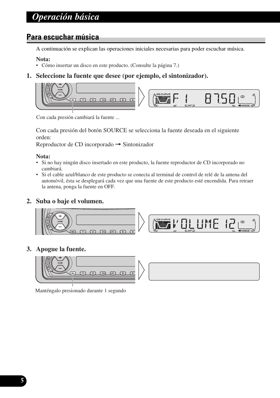 Operación básica, Para escuchar música | Pioneer DEH-2330R User Manual | Page 34 / 86