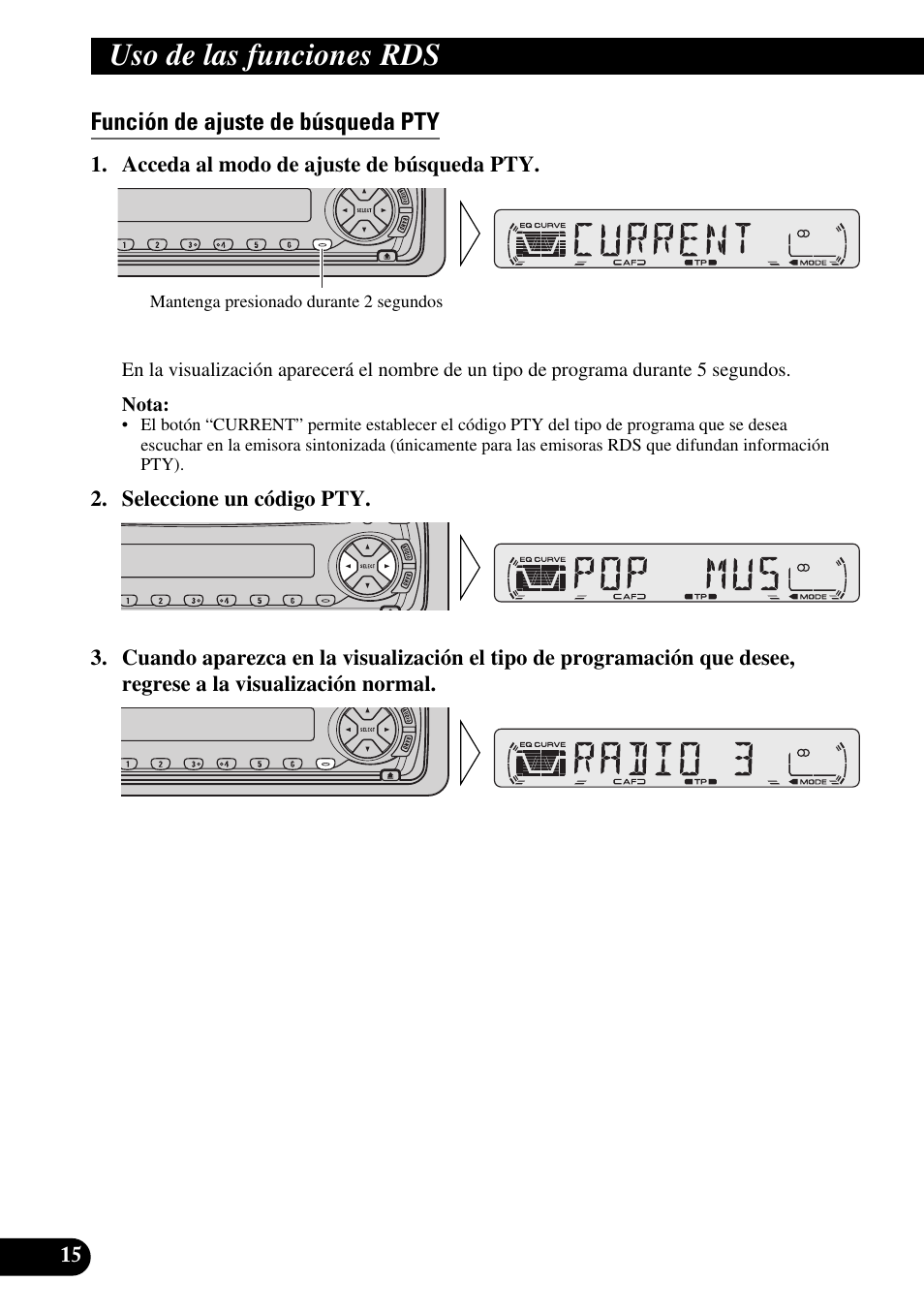 Función de ajuste de búsqueda pty, Uso de las funciones rds | Pioneer DEH-2330R User Manual | Page 44 / 86