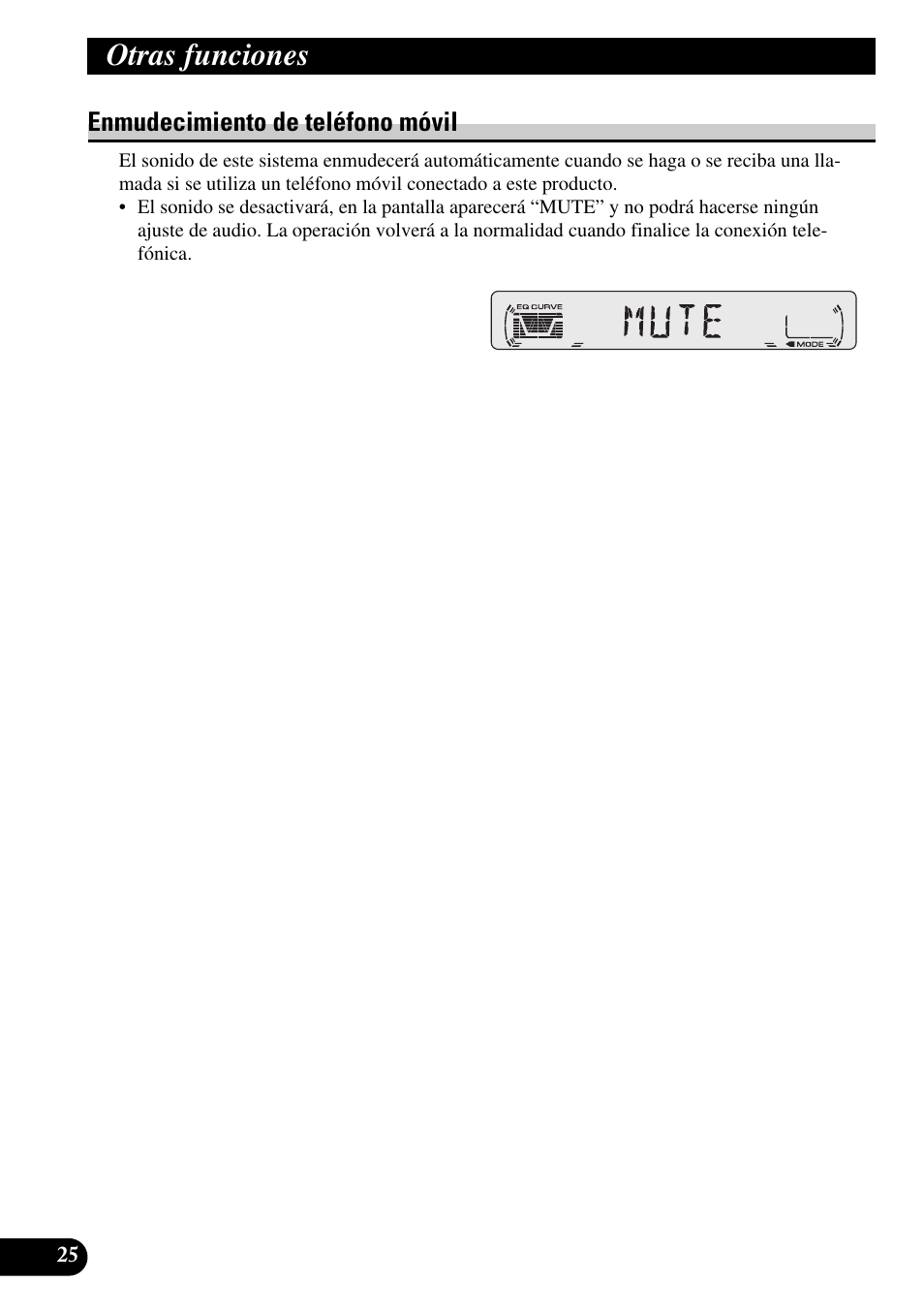 Otras funciones, Enmudecimiento de teléfono móvil | Pioneer DEH-2330R User Manual | Page 54 / 86