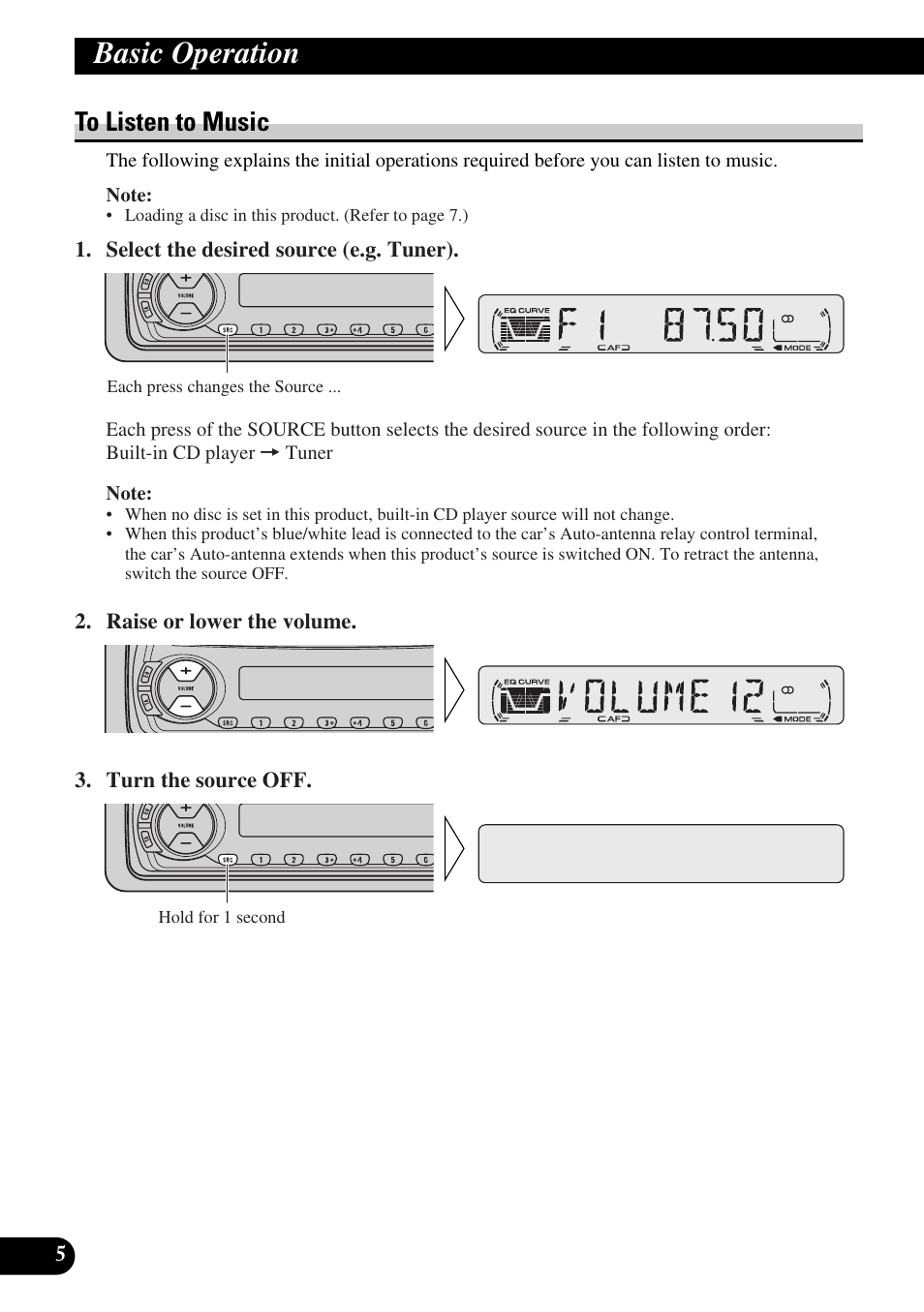 Basic operation, To listen to music | Pioneer DEH-2330R User Manual | Page 6 / 86