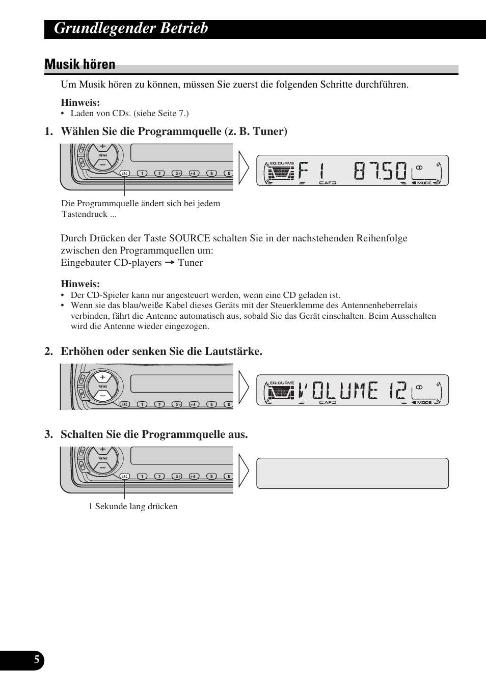 Grundlegender betrieb, Musik hören | Pioneer DEH-2330R User Manual | Page 62 / 86