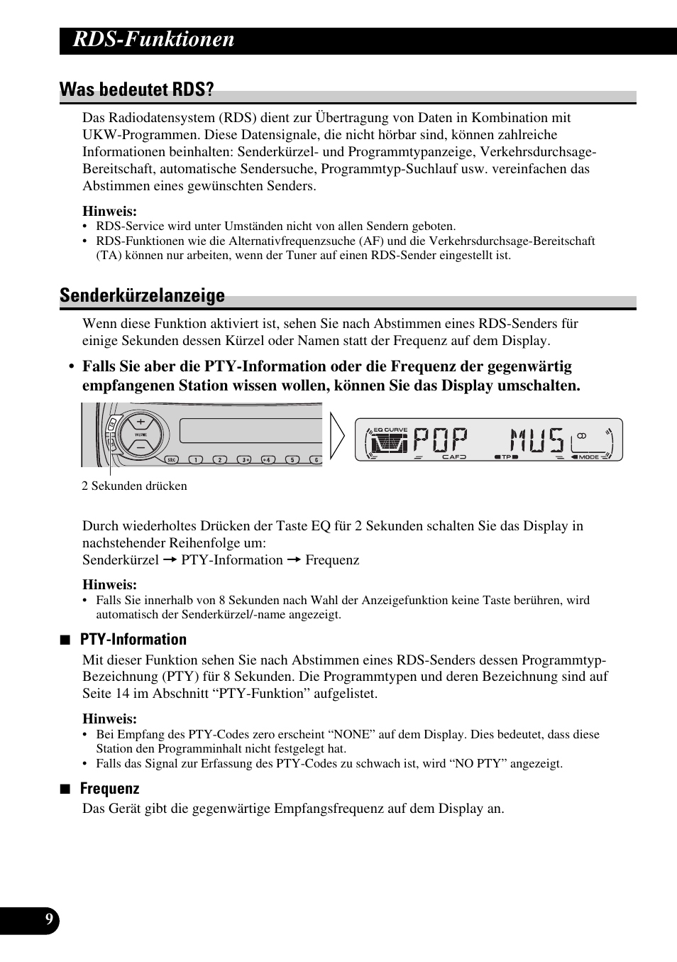 Rds-funktionen, Was bedeutete rds? senderkürzelanzeige, Was bedeutet rds | Senderkürzelanzeige | Pioneer DEH-2330R User Manual | Page 66 / 86