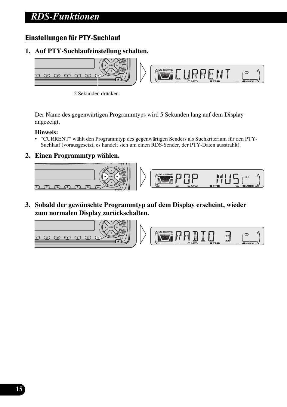 Einstellungen für pty-suchlauf, Rds-funktionen | Pioneer DEH-2330R User Manual | Page 72 / 86