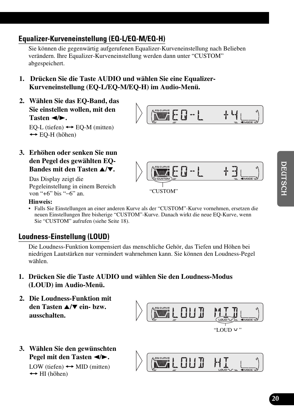 Equalizer-kurveneinstellung (eq-l/eq-m/eq-h), Loudness-einstellung (loud) | Pioneer DEH-2330R User Manual | Page 77 / 86