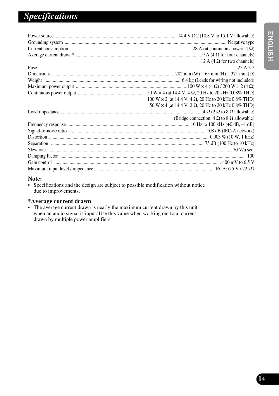 Specifications | Pioneer PRS-A900 User Manual | Page 15 / 100