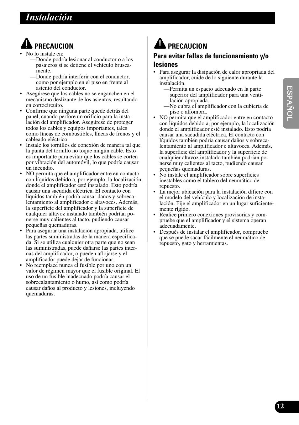 Instalación | Pioneer PRS-A900 User Manual | Page 27 / 100