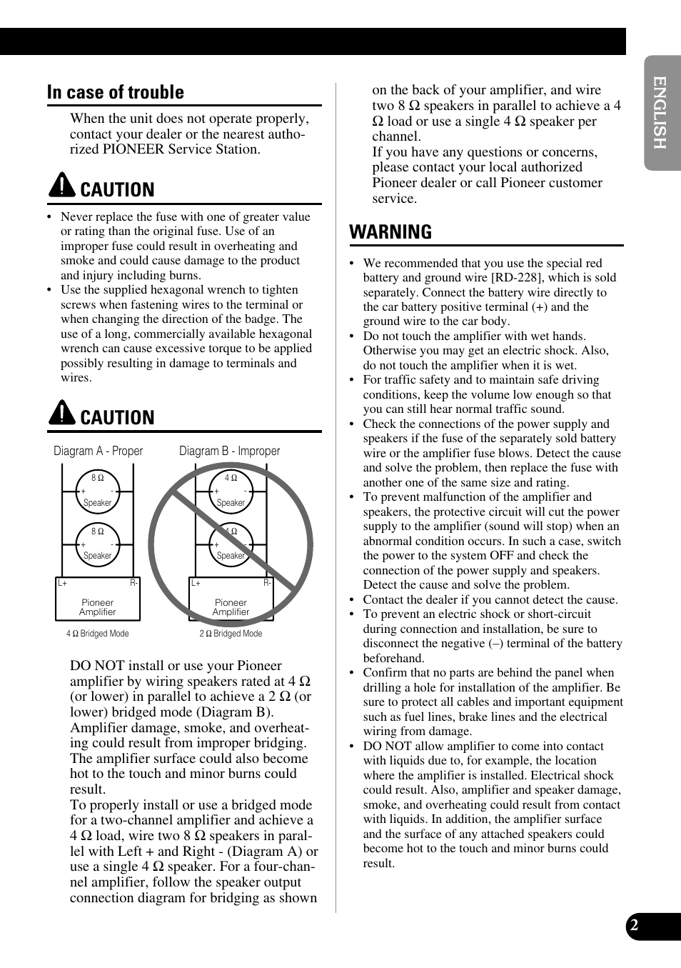 In case of trouble caution caution warning, Caution, Warning | Pioneer PRS-A900 User Manual | Page 3 / 100