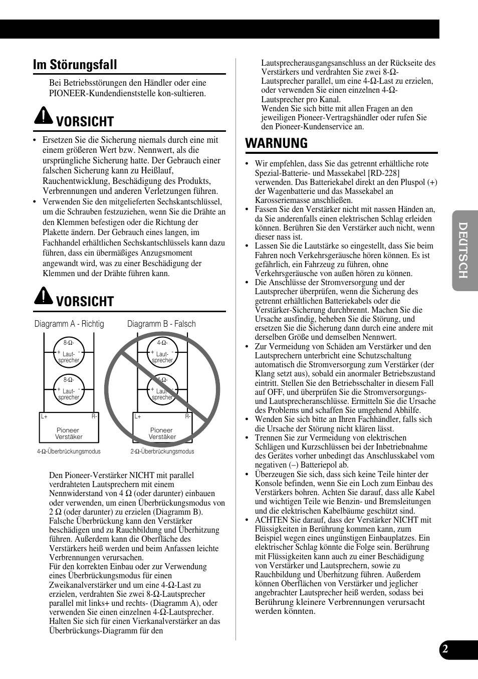 Im störungsfall vorsicht vorsicht warnung, Im störungsfall, Vorsicht | Warnung | Pioneer PRS-A900 User Manual | Page 31 / 100