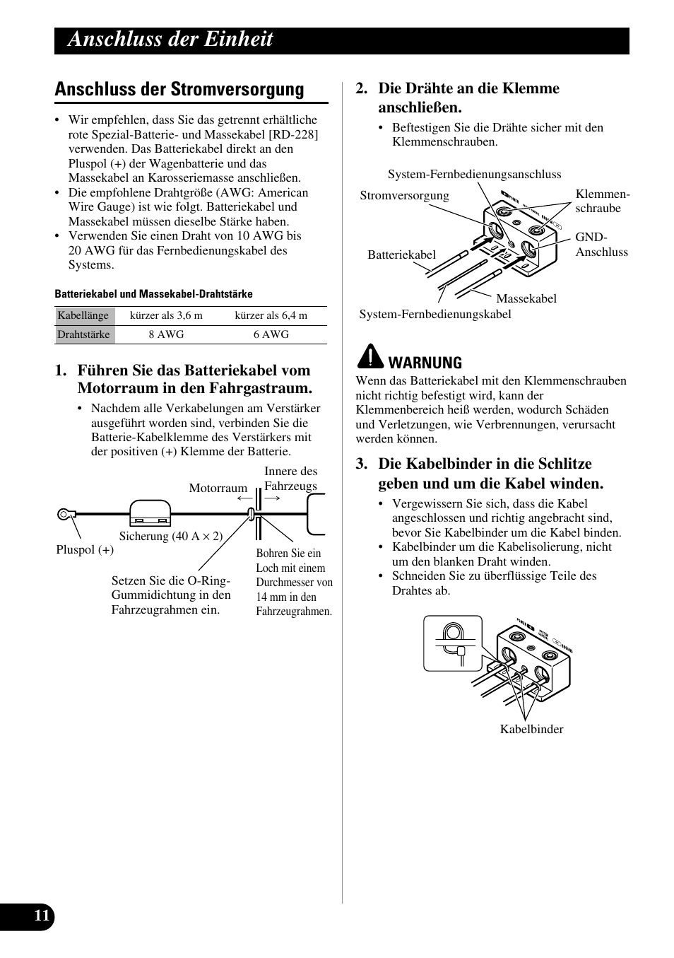 Anschluss der stromversorgung, Anschluss der einheit | Pioneer PRS-A900 User Manual | Page 40 / 100