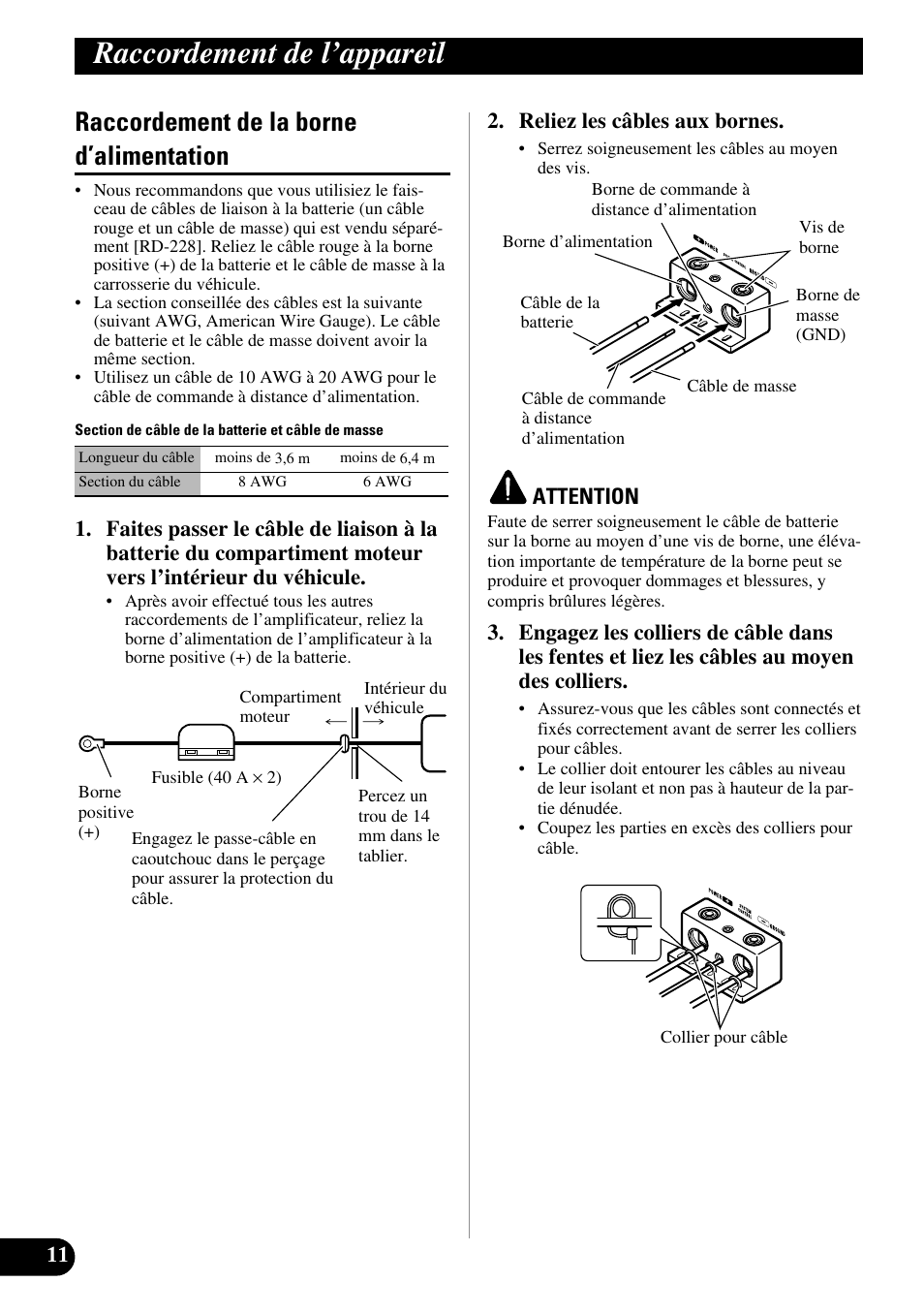 Raccordement de la borne d’alimentation, Raccordement de l’appareil | Pioneer PRS-A900 User Manual | Page 54 / 100