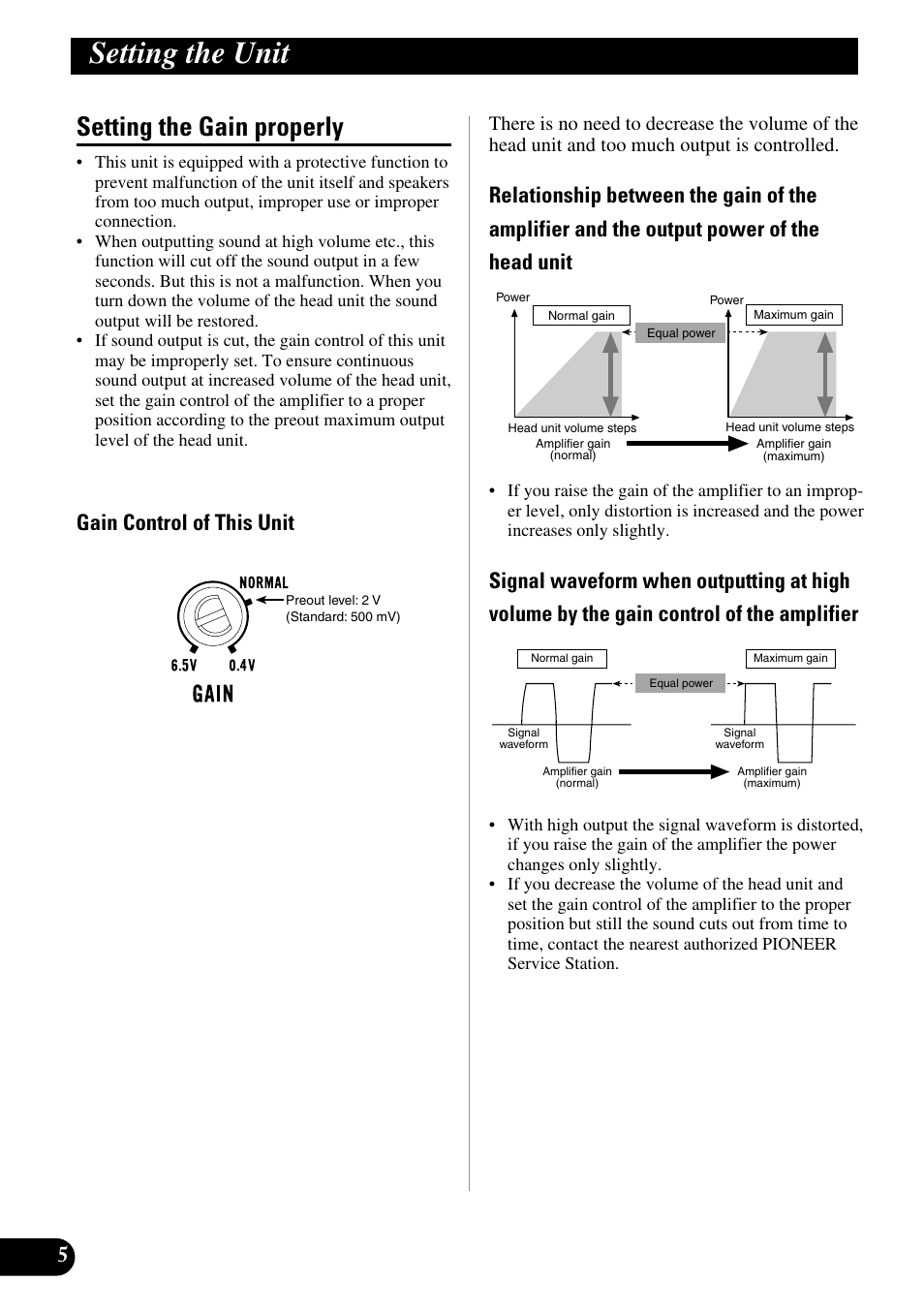 Setting the gain properly, Setting the unit, Gain control of this unit | Pioneer PRS-A900 User Manual | Page 6 / 100
