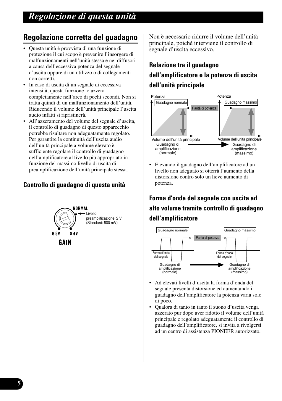 Regolazione corretta del guadagno, Regolazione di questa unità, Controllo di guadagno di questa unità | Pioneer PRS-A900 User Manual | Page 62 / 100