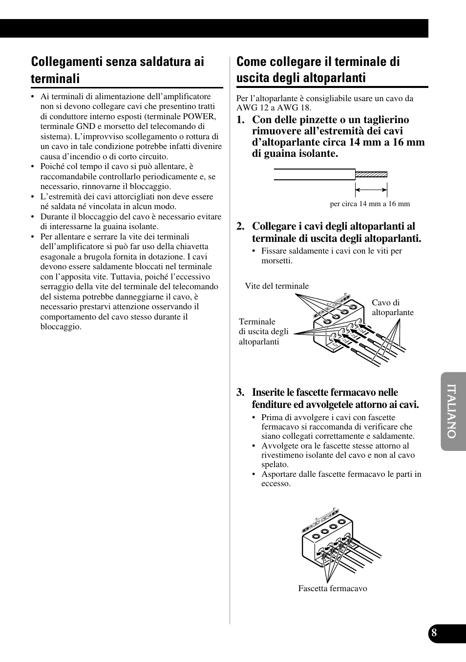 Altoparlanti, Collegamenti senza saldatura ai terminali | Pioneer PRS-A900 User Manual | Page 65 / 100