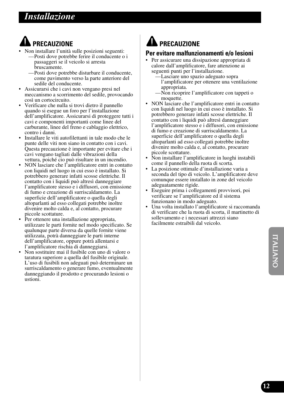 Installazione | Pioneer PRS-A900 User Manual | Page 69 / 100