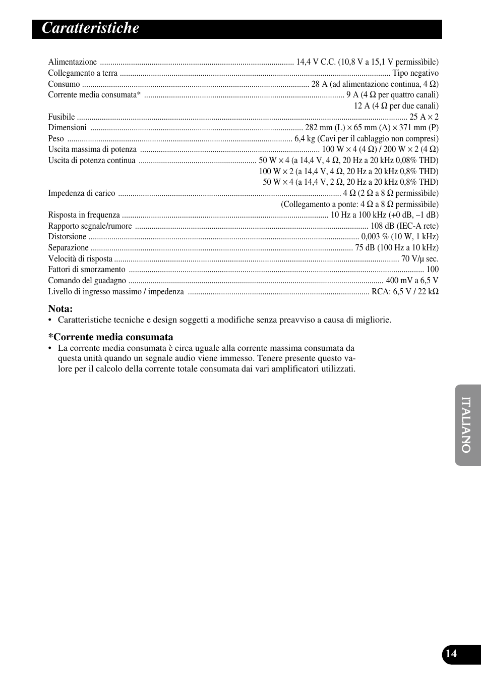 Caratteristiche | Pioneer PRS-A900 User Manual | Page 71 / 100