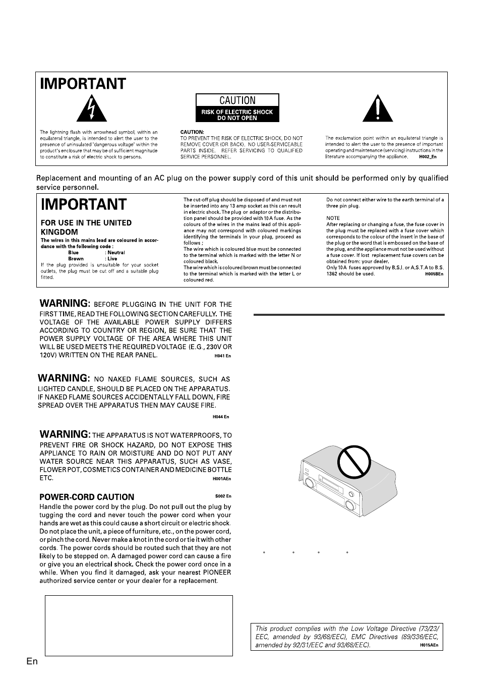 Installing the amplifier, Operating environment, Ventilation | Warning | Pioneer VSA-AX10 User Manual | Page 2 / 104