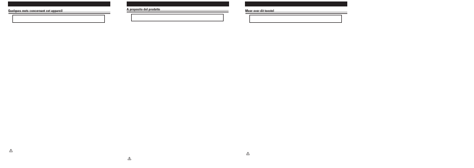 Avant d’utiliser cet appareil <français, Prima di usare questo prodotto <italiano, Voor gebruik <nederlands | Quelques mots concernant cet appareil, A proposito del prodotto, Meer over dit toestel | Pioneer CD-HF1 User Manual | Page 2 / 8