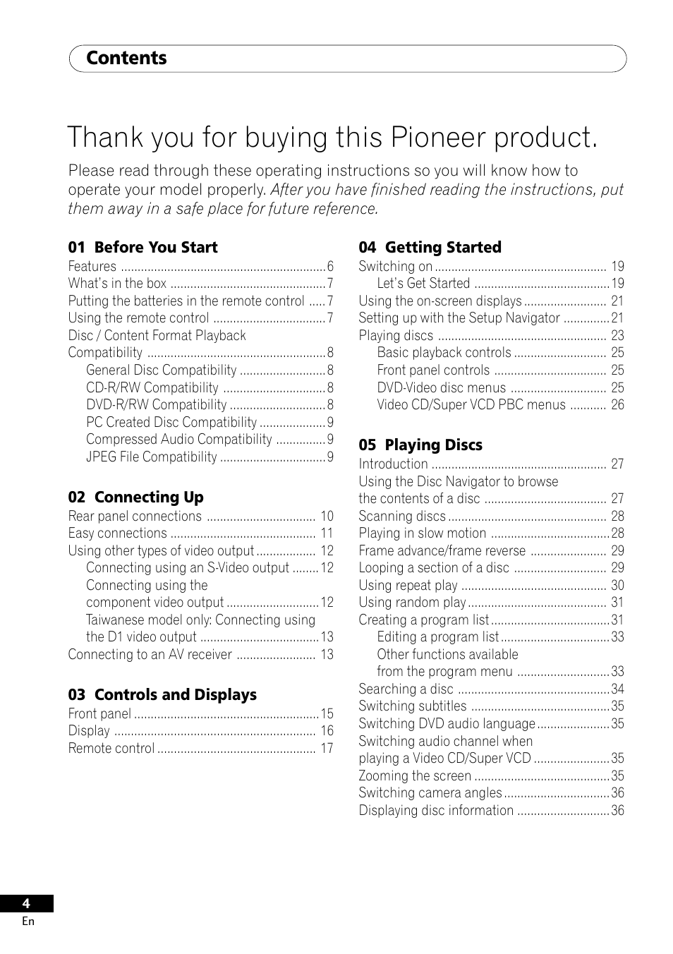 Pioneer DV-400-S User Manual | Page 4 / 60