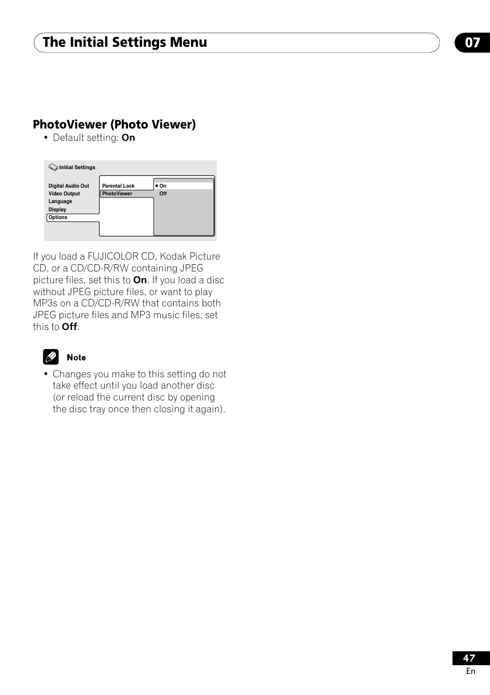 Photoviewer (photo viewer), The initial settings menu 07 | Pioneer DV-400-S User Manual | Page 47 / 60