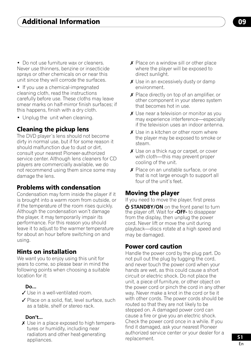 Additional information 09 | Pioneer DV-400-S User Manual | Page 51 / 60