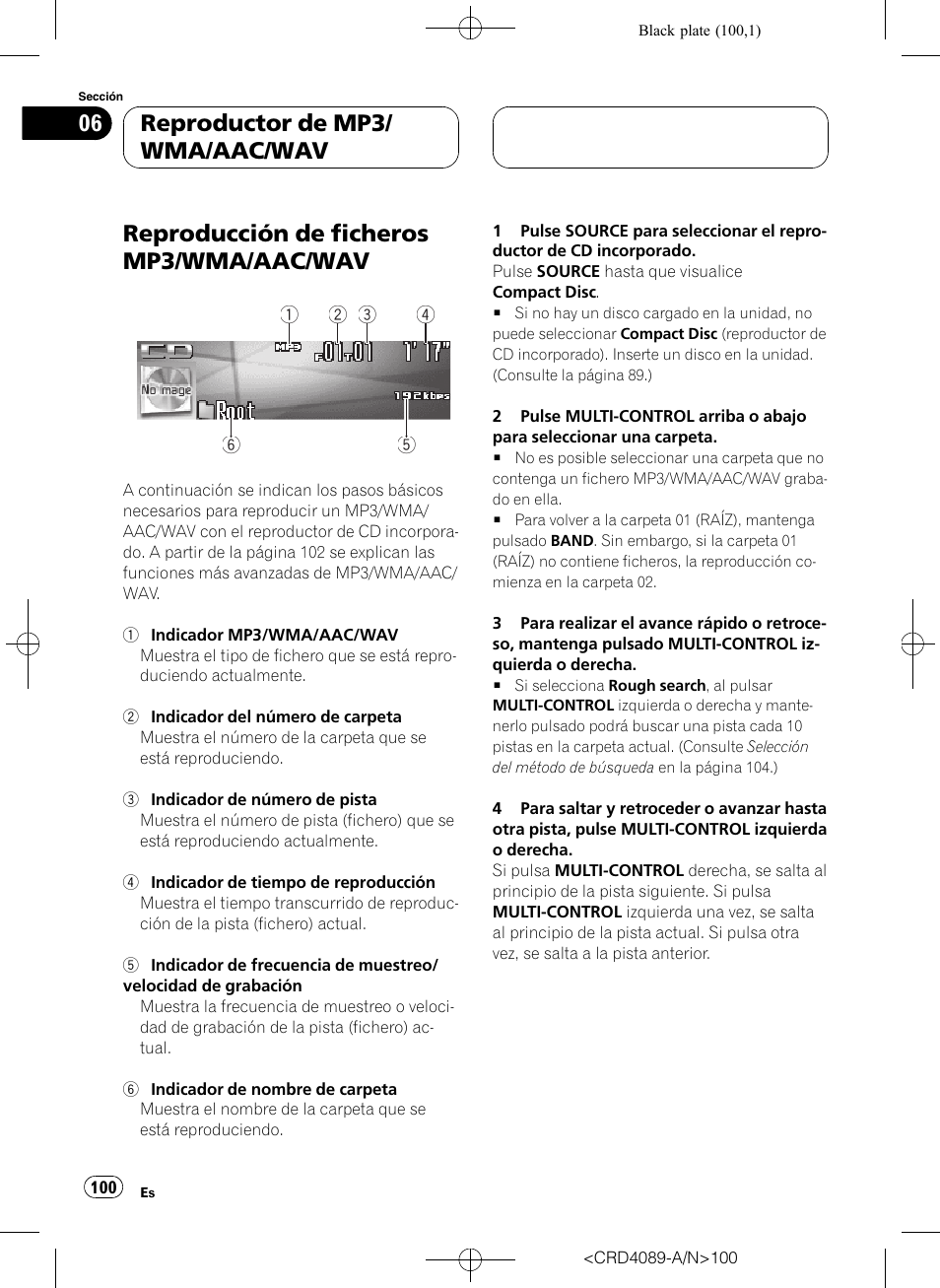 Reproducción de ficheros mp3/wma/aac/wav, Reproductor de mp3/ wma/aac/wav | Pioneer SUPER TUNER III D DEH-P8850MP User Manual | Page 100 / 164