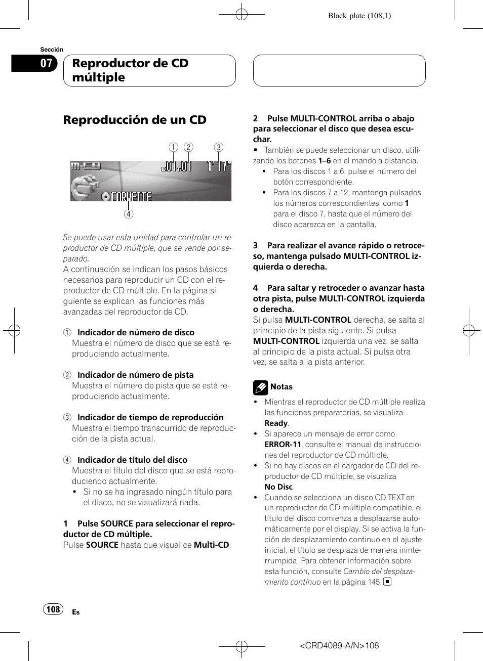 Reproductor de cd múltiple reproducción de un cd, Reproducción de un cd, Reproductor de cd múltiple | Pioneer SUPER TUNER III D DEH-P8850MP User Manual | Page 108 / 164