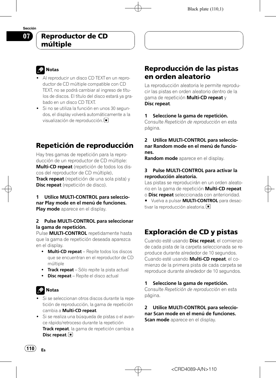 Repetición de reproducción, Reproducción de las pistas en orden, Aleatorio | Exploración de cd y pistas, Reproducción de las pistas en orden aleatorio, Reproductor de cd múltiple | Pioneer SUPER TUNER III D DEH-P8850MP User Manual | Page 110 / 164