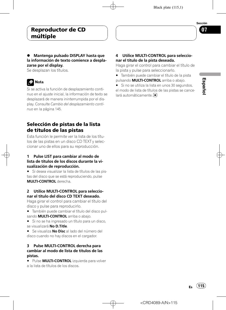 Selección de pistas de la lista de títulos, De las pistas, Reproductor de cd múltiple | Pioneer SUPER TUNER III D DEH-P8850MP User Manual | Page 115 / 164