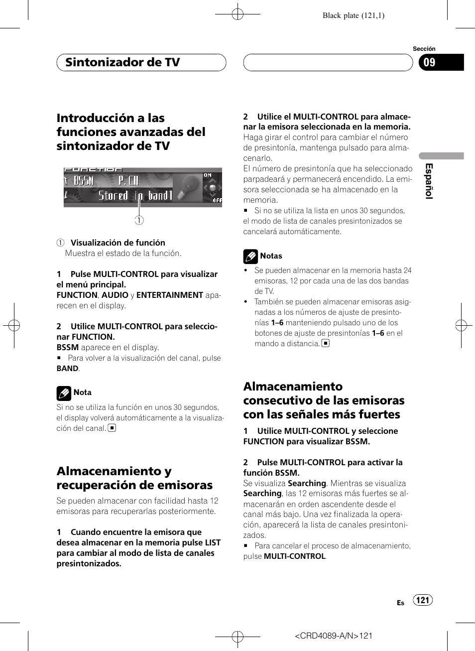 Introducción a las funciones avanzadas del, Sintonizador de tv, Almacenamiento y recuperación de | Emisoras, Almacenamiento consecutivo de las, Emisoras con las señales más fuertes, Almacenamiento y recuperación de emisoras | Pioneer SUPER TUNER III D DEH-P8850MP User Manual | Page 121 / 164