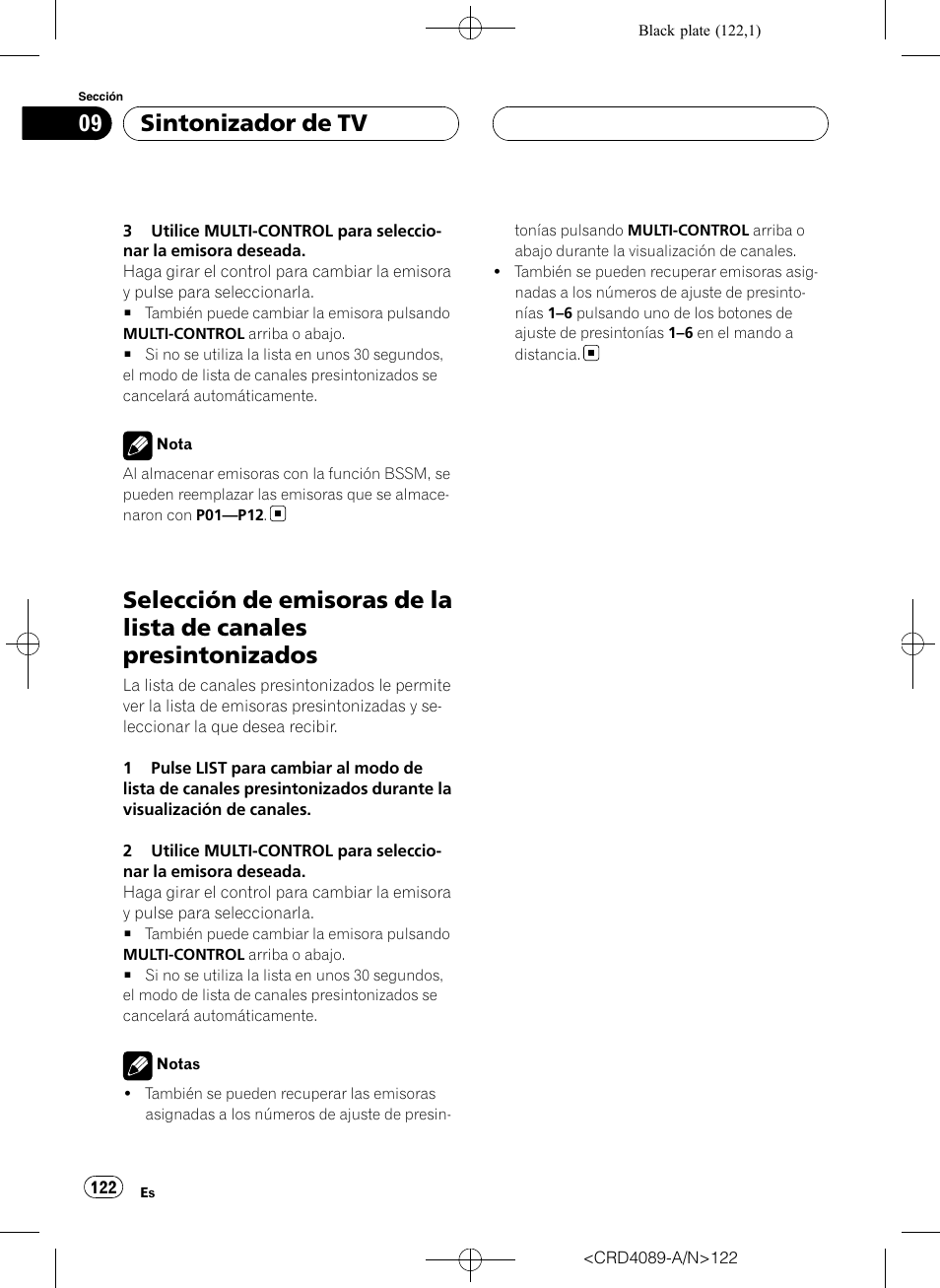 Selección de emisoras de la lista de canales, Presintonizados, Sintonizador de tv | Pioneer SUPER TUNER III D DEH-P8850MP User Manual | Page 122 / 164