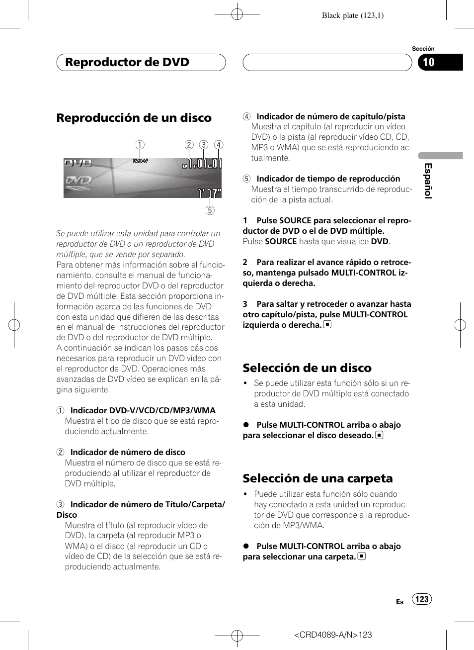 Reproductor de dvd reproducción de un disco, Selección de un disco, Selección de una carpeta | Reproducción de un disco, Reproductor de dvd | Pioneer SUPER TUNER III D DEH-P8850MP User Manual | Page 123 / 164