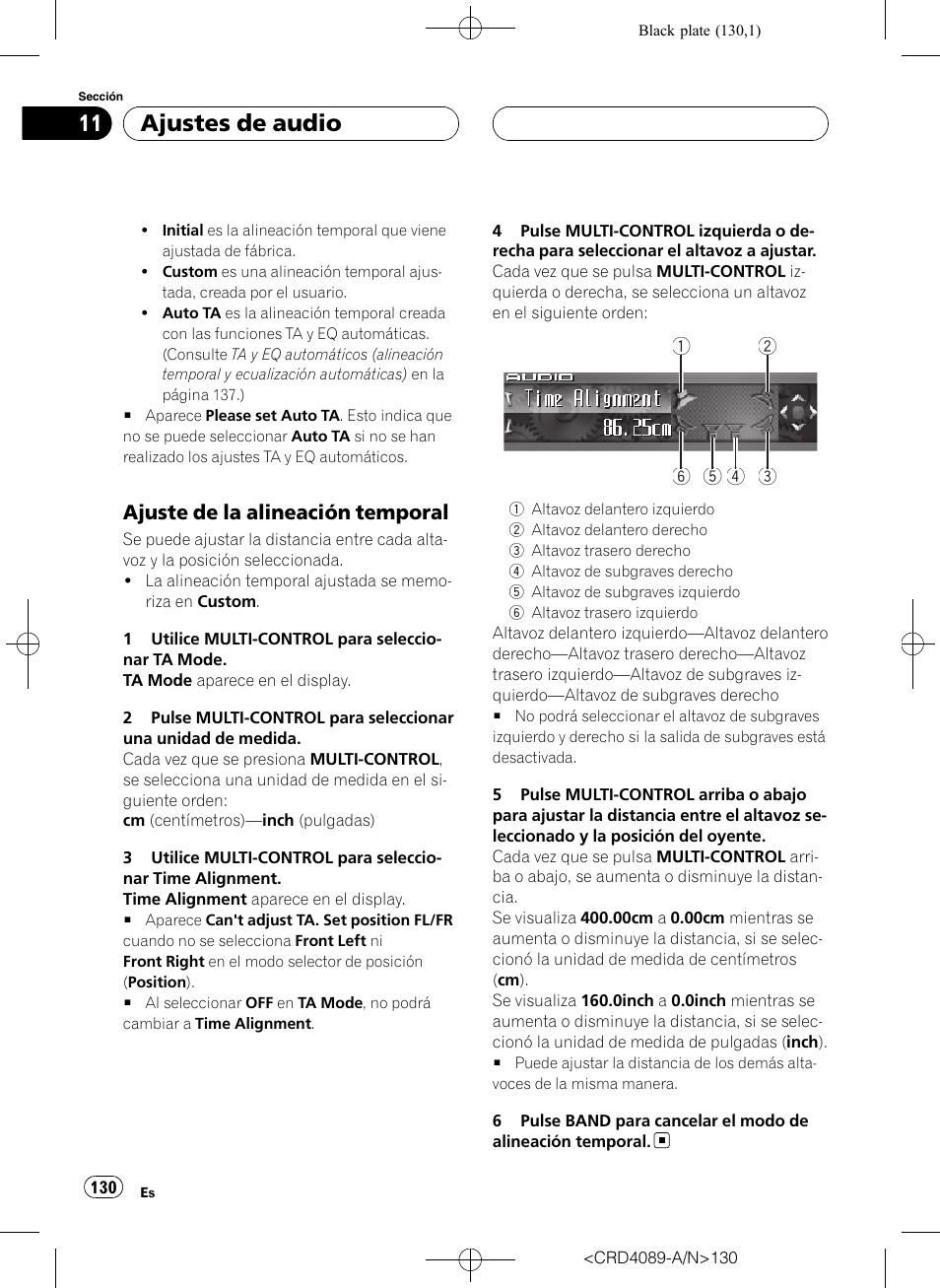 Ajuste de la alineación temporal 130, Ajustes de audio | Pioneer SUPER TUNER III D DEH-P8850MP User Manual | Page 130 / 164