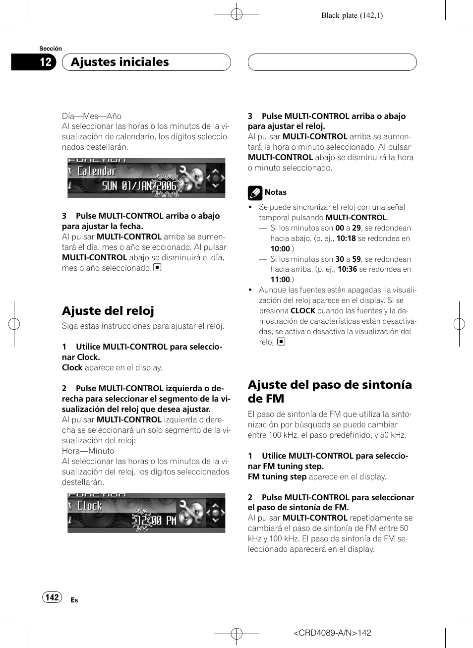 Ajuste del reloj, Ajuste del paso de sintonía de fm, Ajustes iniciales | Pioneer SUPER TUNER III D DEH-P8850MP User Manual | Page 142 / 164