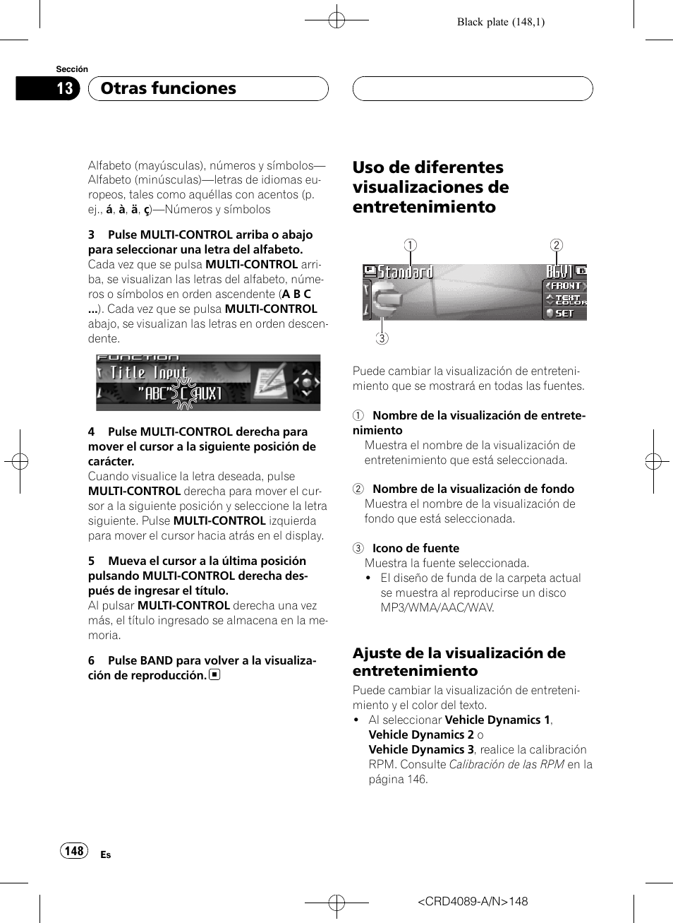 Uso de diferentes visualizaciones de, Entretenimiento, Ajuste de la visualización de | Otras funciones | Pioneer SUPER TUNER III D DEH-P8850MP User Manual | Page 148 / 164